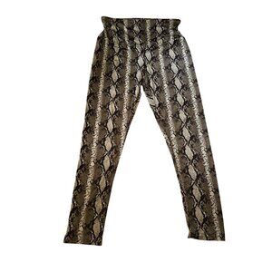 Yummie Tummie By Heather Thomson Snake Print Leggings XL Brown Stretch Yoga Cute